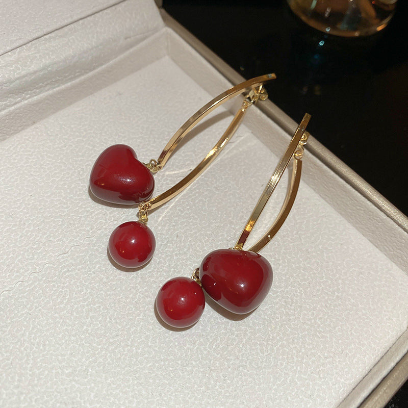 Women's Sier Needle Red Geometric Ear Korean Earrings