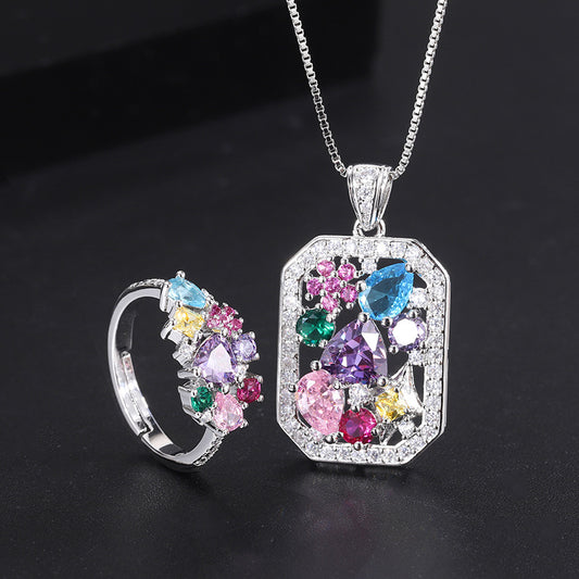Color Tourmaline Vintage Court Style Colored Gems Female Jewelry Set