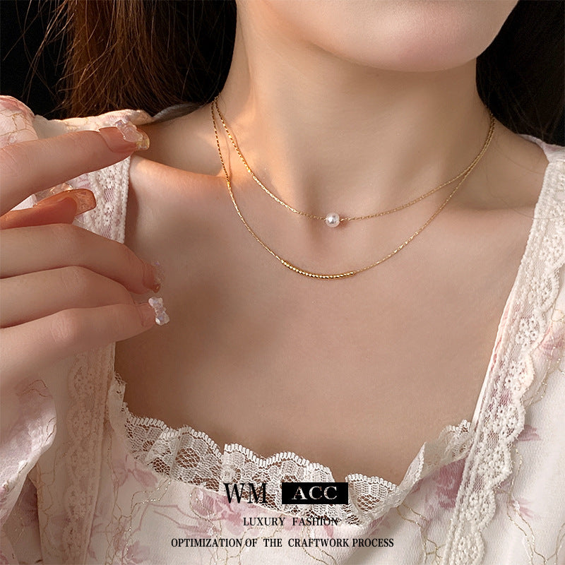 Women's Pearl Metal Clavicle Chain Simple Light Luxury Necklace