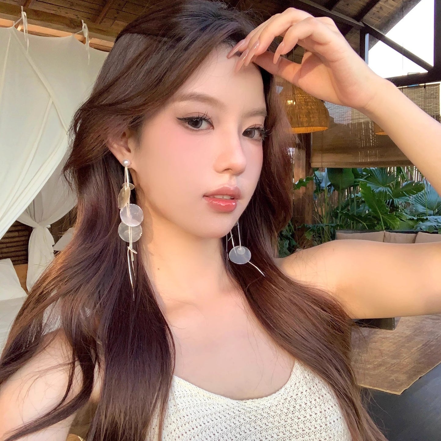 Minority Unique Super Fairy Design Round Mirror Shell Stud Earrings