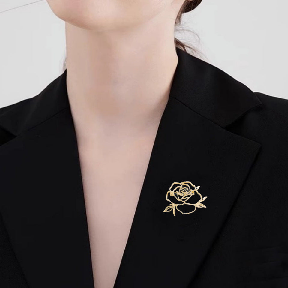 Female Niche Design Metal Pin Exquisite Camellia Corsage Brooches