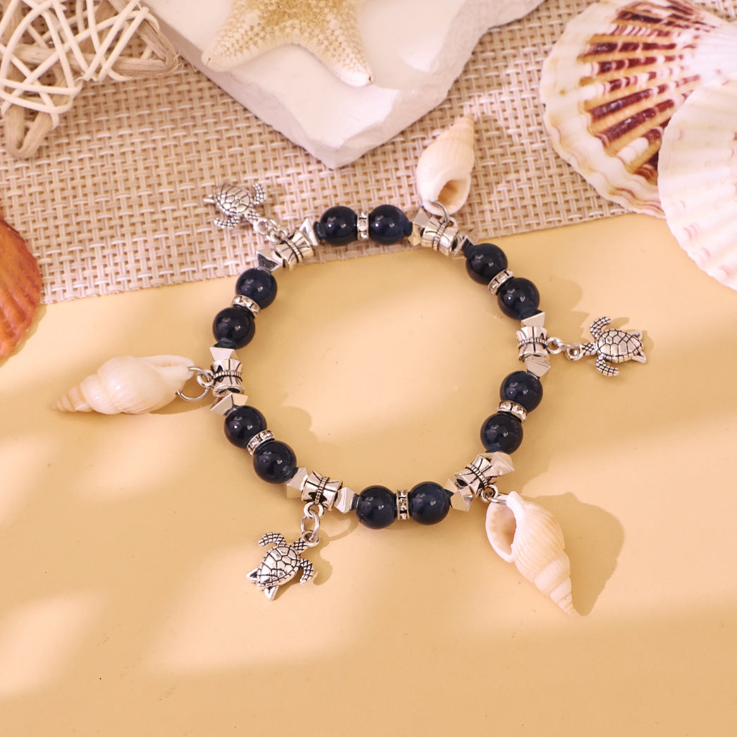Glass Beads With Small Conch Alloy Bracelet