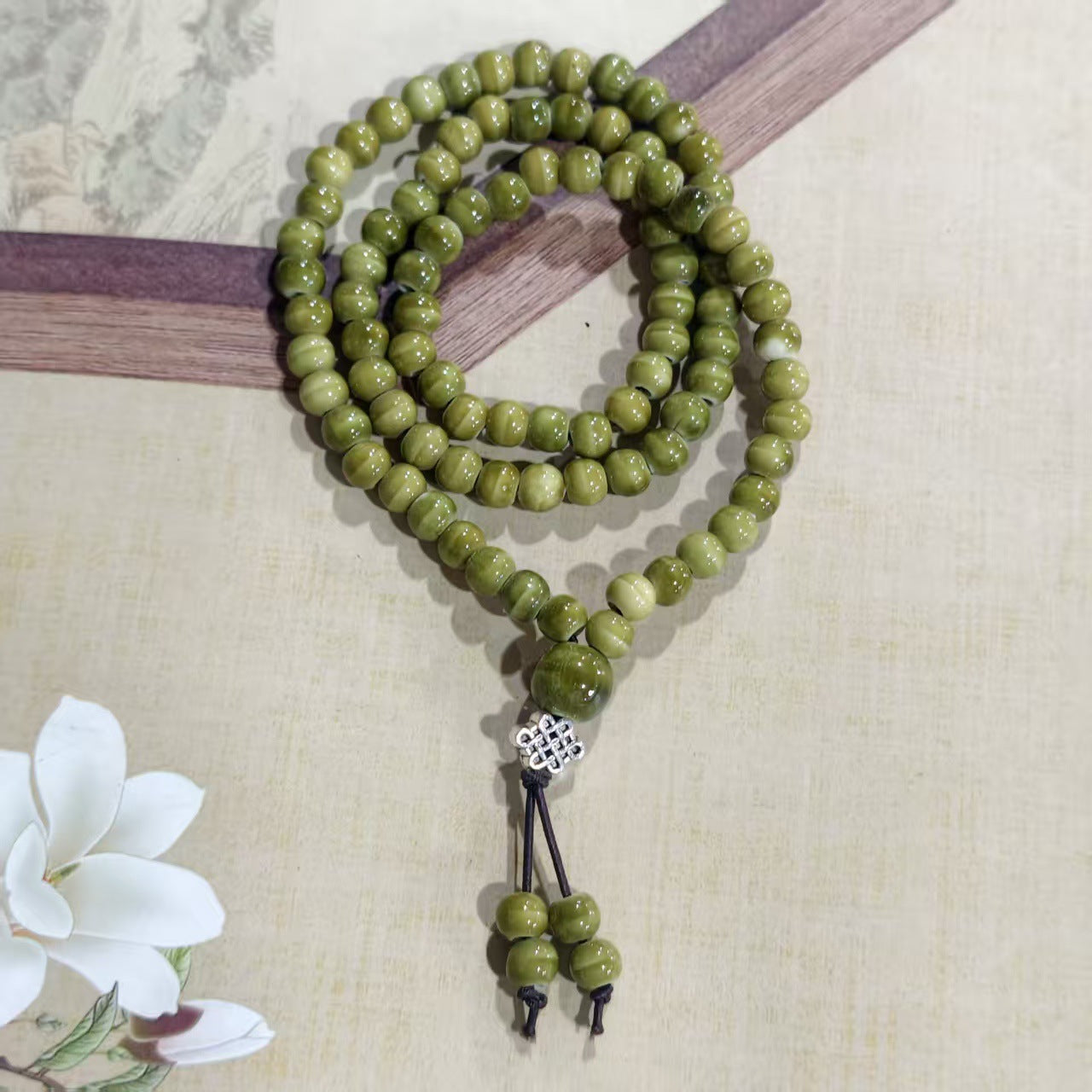 Women's Chinese Style Three-circle Twin Beads Ceramic Bracelet