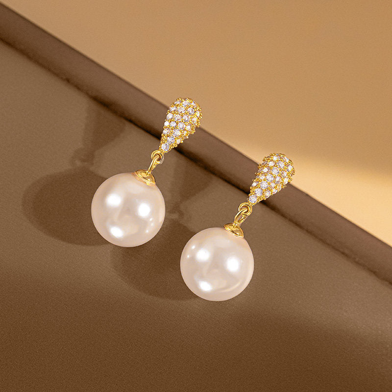 Drop Artificial Pearl Female High Sense Light Luxury Temperament Ear Stud Earrings