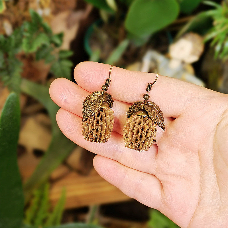 Style Flower Leaf Fruit Creative Long Wooden Natural Earrings