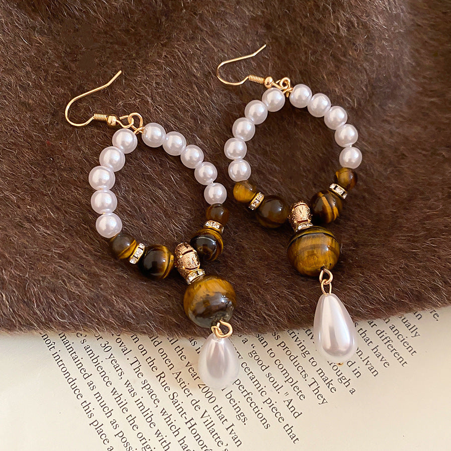 French Flash Zircon Flower Pearl Light Luxury Earrings