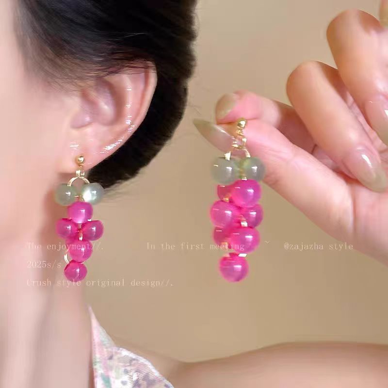 Colored Series Grape Unique Beautiful Feeling Earrings