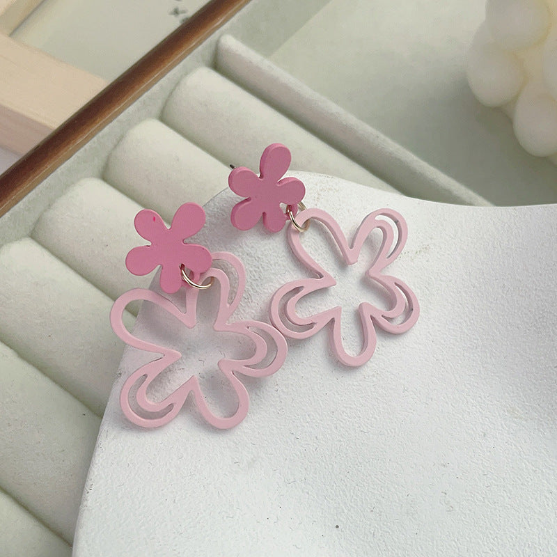 Sier Needle Summer Simple Sweet Design Pink Openwork Stud Earrings