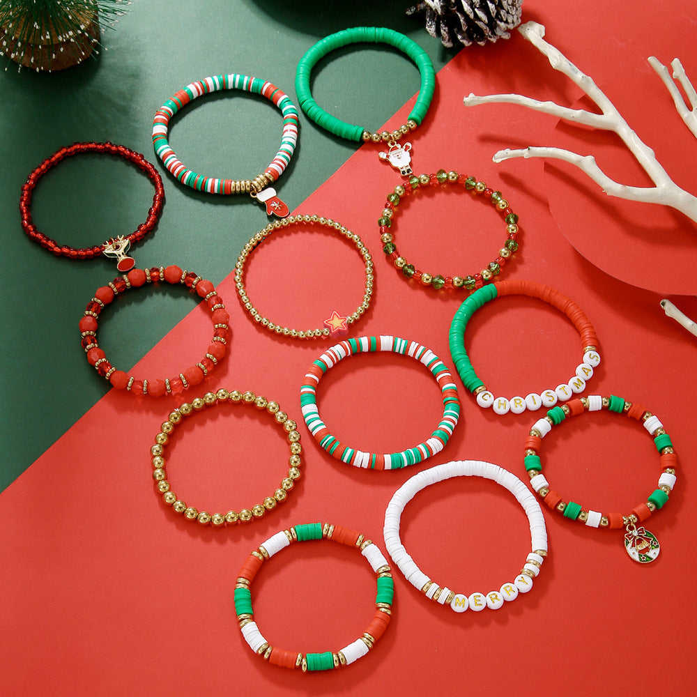 Clay Crystal Stacked Band Suit Santa Bracelets