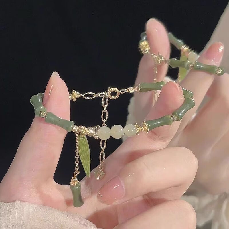 Chinese Style Bamboo Beaded Female Retro Minority Design Leaf High Bracelets