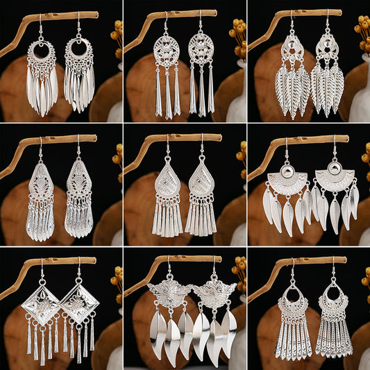 Imitation Sier Miao Minority Tourist Attractions Bohemian Exaggerated Long Leaves Earrings