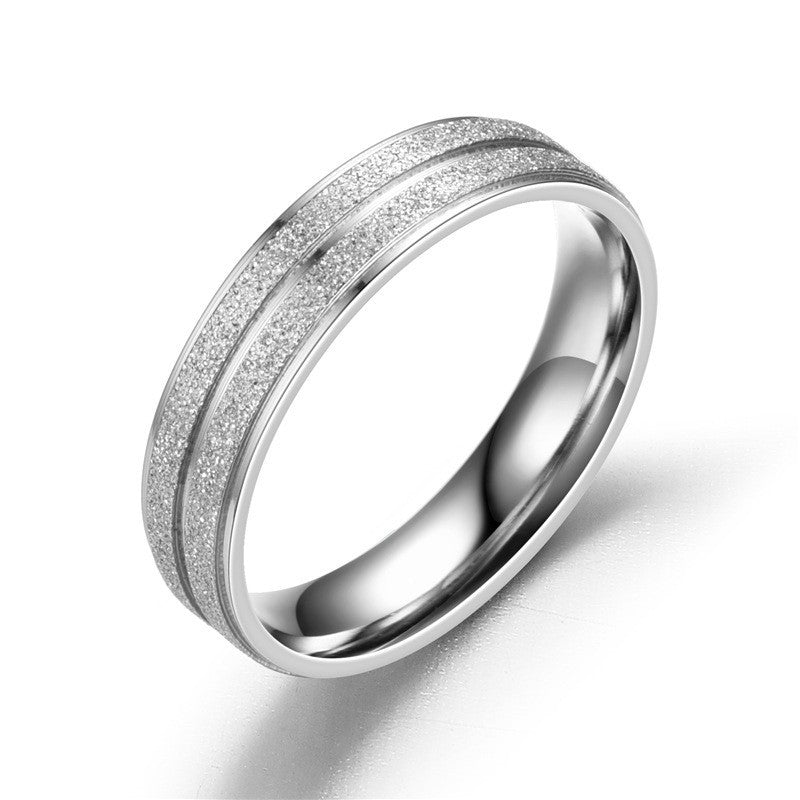 Fashion Pearl Sand Couple Frosted Groove Double Ring