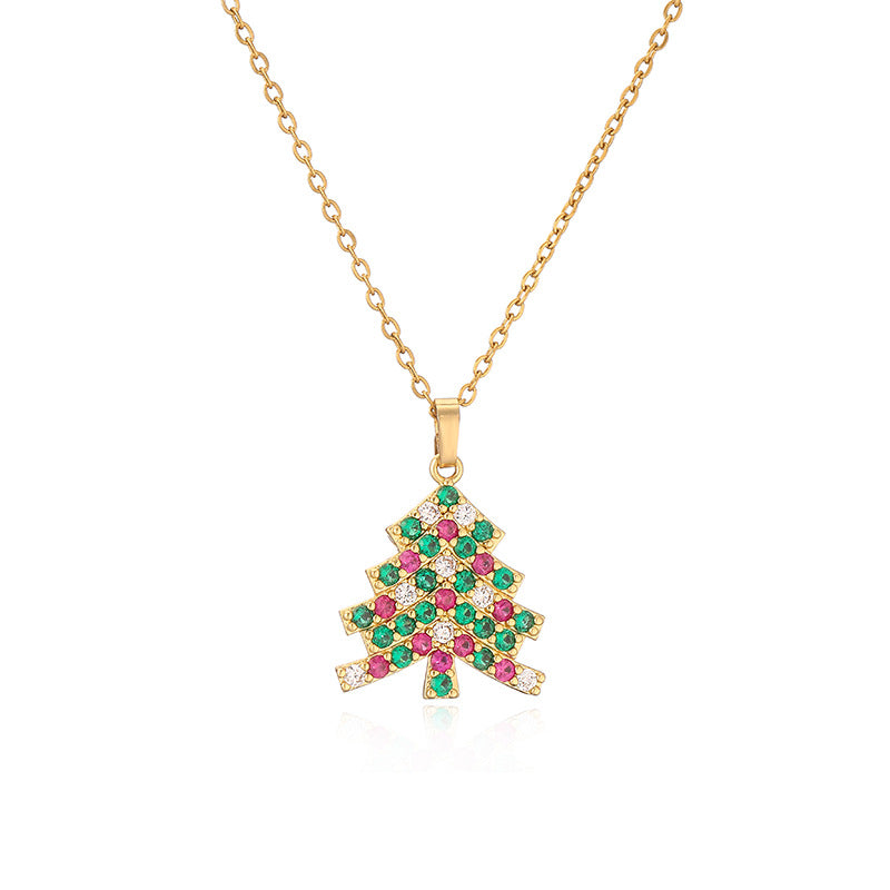 Copper Inlaid Color Zirconium Christmas Element Necklaces