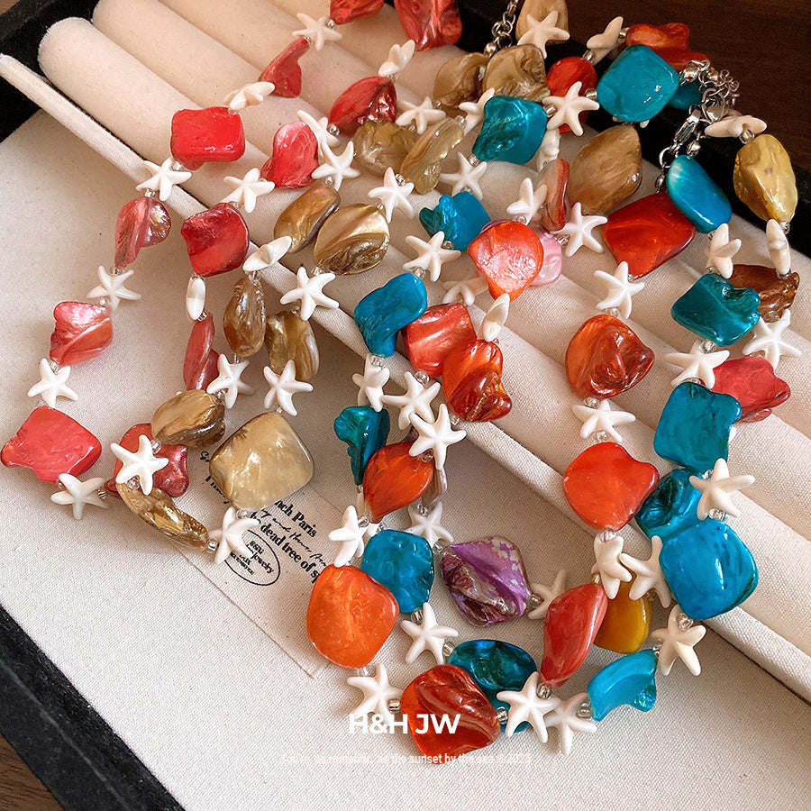 Vacation Style Shell Starfish Beaded Sweet Fresh Temperament Clavicle Chain Necklace