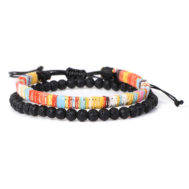 Men's Fabric Woven Retro Simple Volcanic Rock Bracelet
