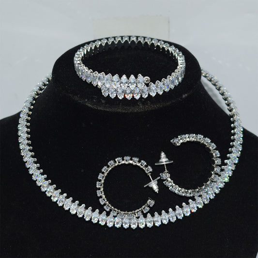 Women's Full Zircon Collar Hand Ear Three-piece Oval Jewelry Set