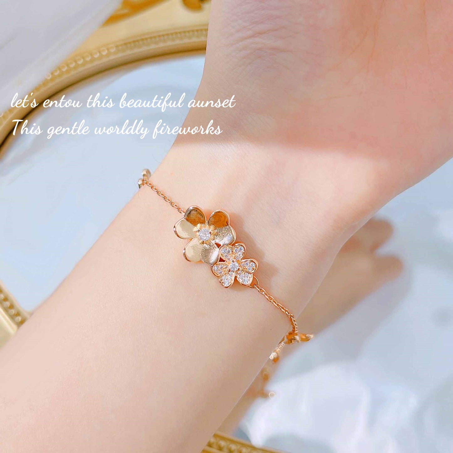 Women's Classic Lucky Clover Full Diamond Petal Flower Light Luxury Minority Jewelry Set