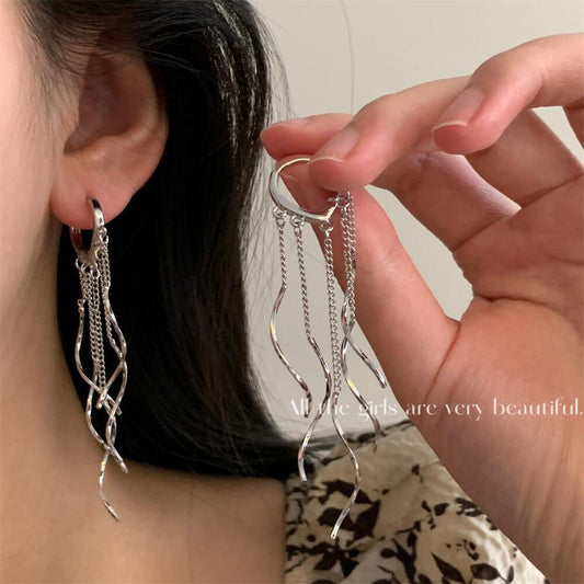 Style Gentle Elegant Long Wave Tassel Chain Earrings
