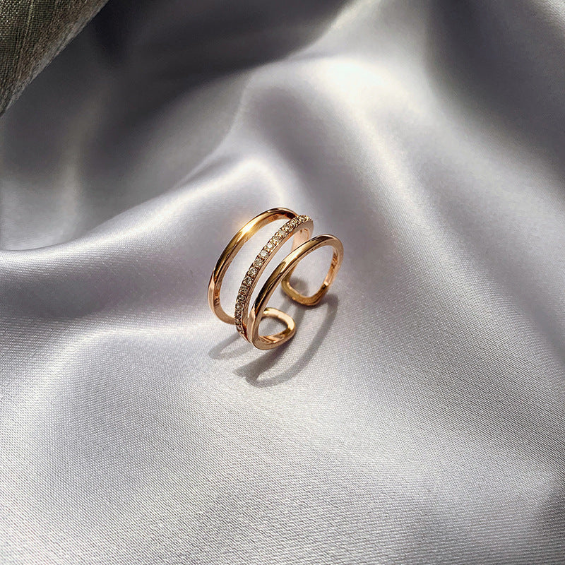 Female Design Sier Micro Inlaid Gang Drill Index Finger Ring