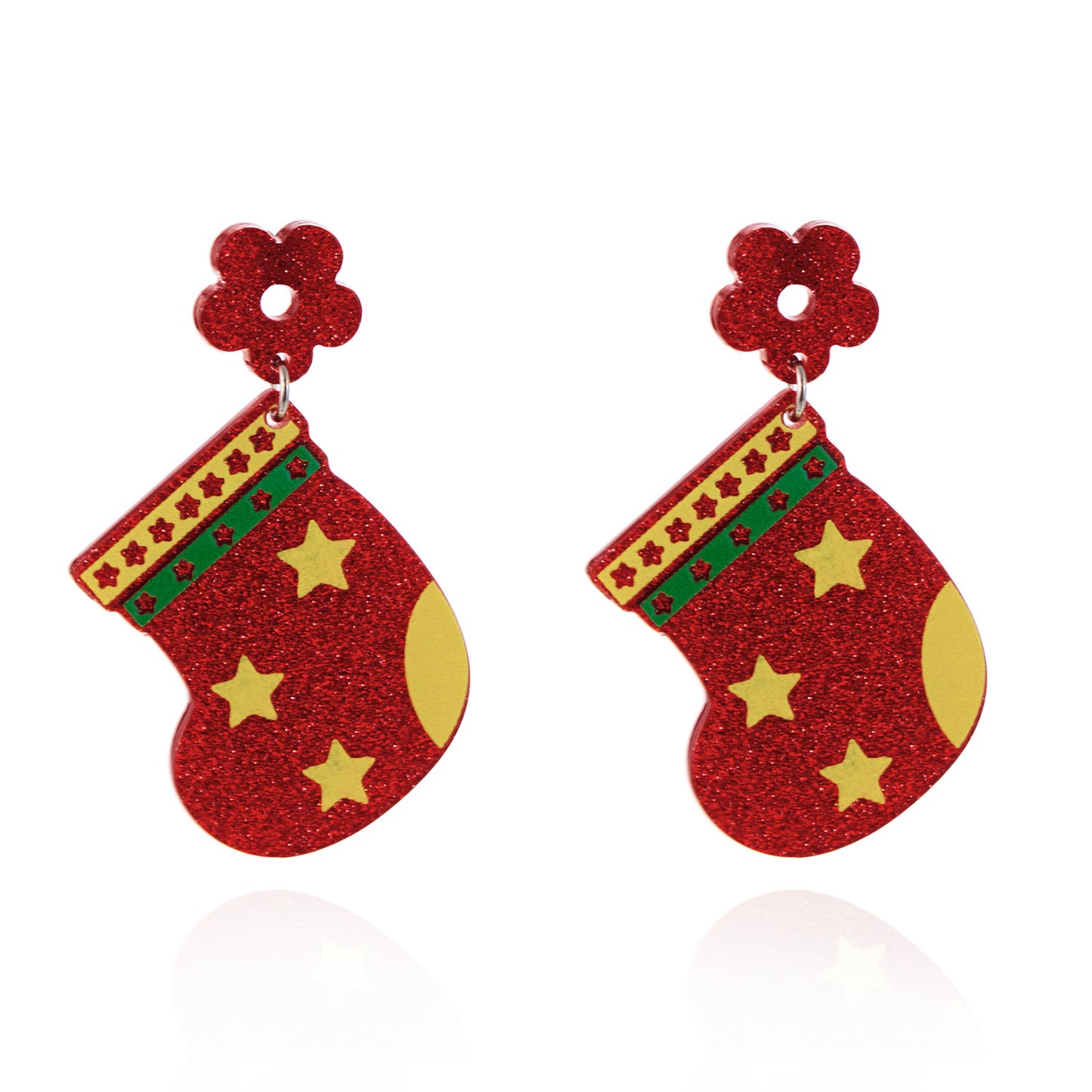 Christmas Cartoon Glitter Stockings Printing Eardrop Earrings