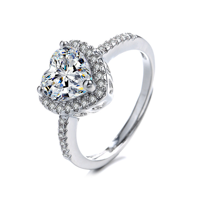 Light Luxury Heart-shaped Artificial Open Diamond Ring