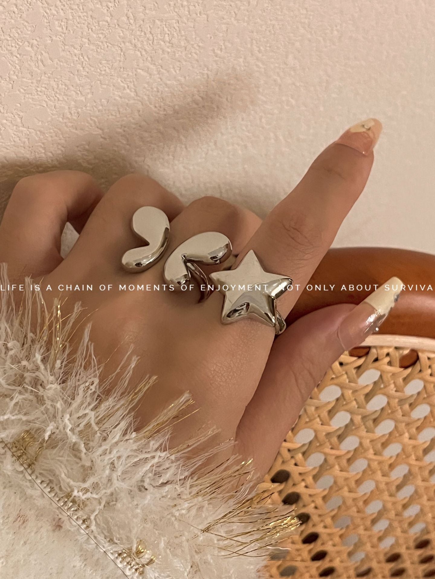 Metal Copper Plated Real Gold Glossy Butterfly Star Open-end Simple Ring