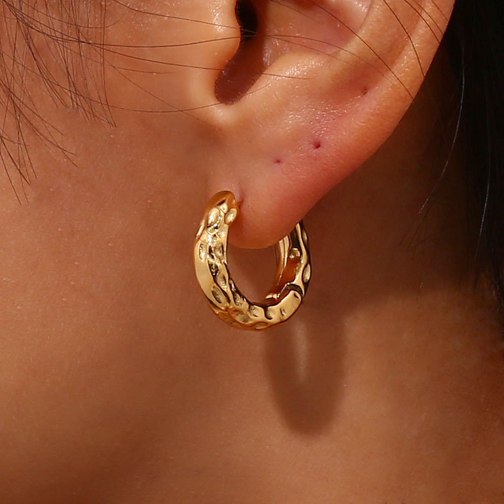 Light Luxury Ear Clip Hoop Stainless Steel Irregular Moon Surface Earrings