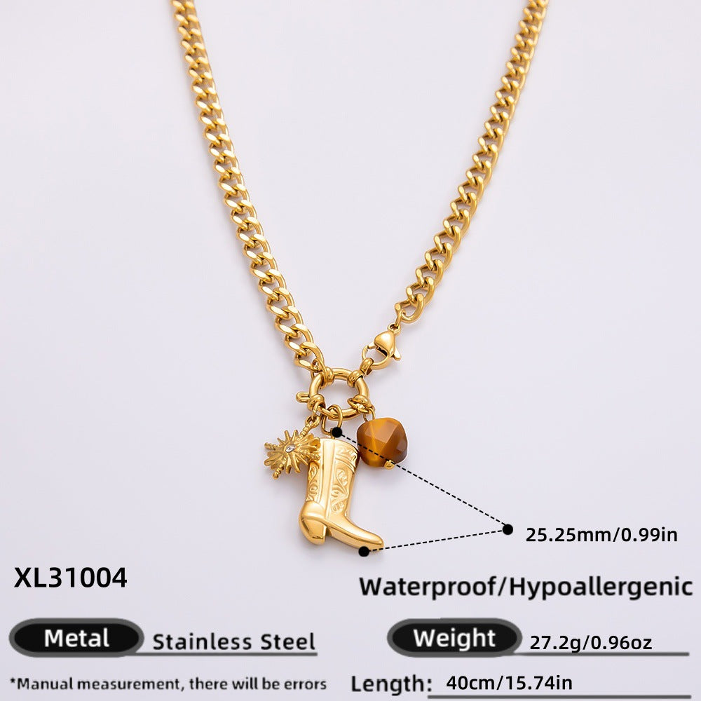 Women's Niche Stainless Steel Gold Pearl Heart Necklaces