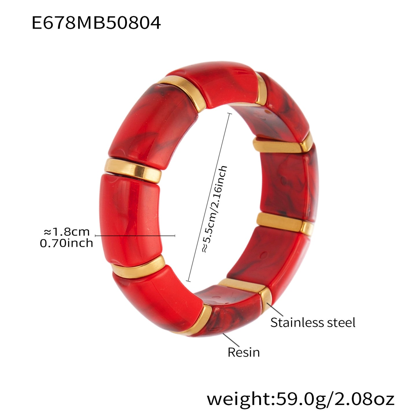 Color Matching Resin Wide Surface Elastic High Texture Fashion Stainless Bracelet