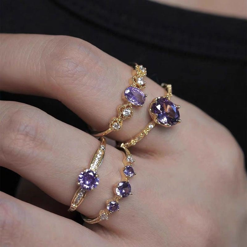 Women's Style Design Light Luxury Olive Green Purple Zircon Exquisite Minority Ring