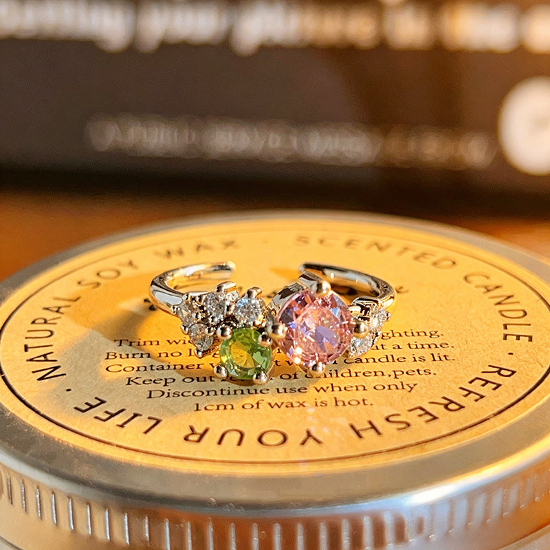 Matching Colored Gems Enamel Dopamine Flower Sweet Zircon Gentle White Rings