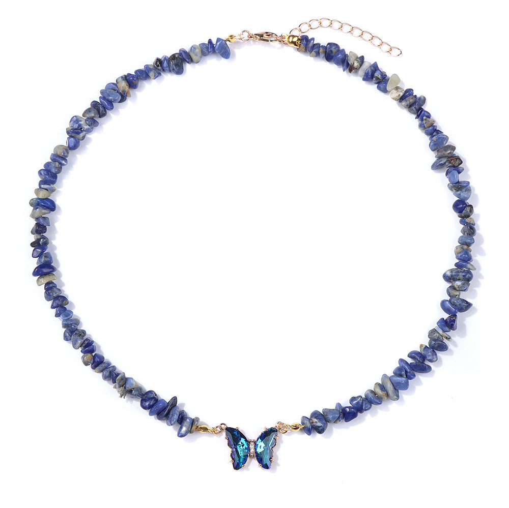 Women's Stone Gravel Beads Simple Butterfly Gem Necklaces