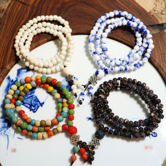 Women's Chinese Style Three-circle Twin Beads Ceramic Bracelet