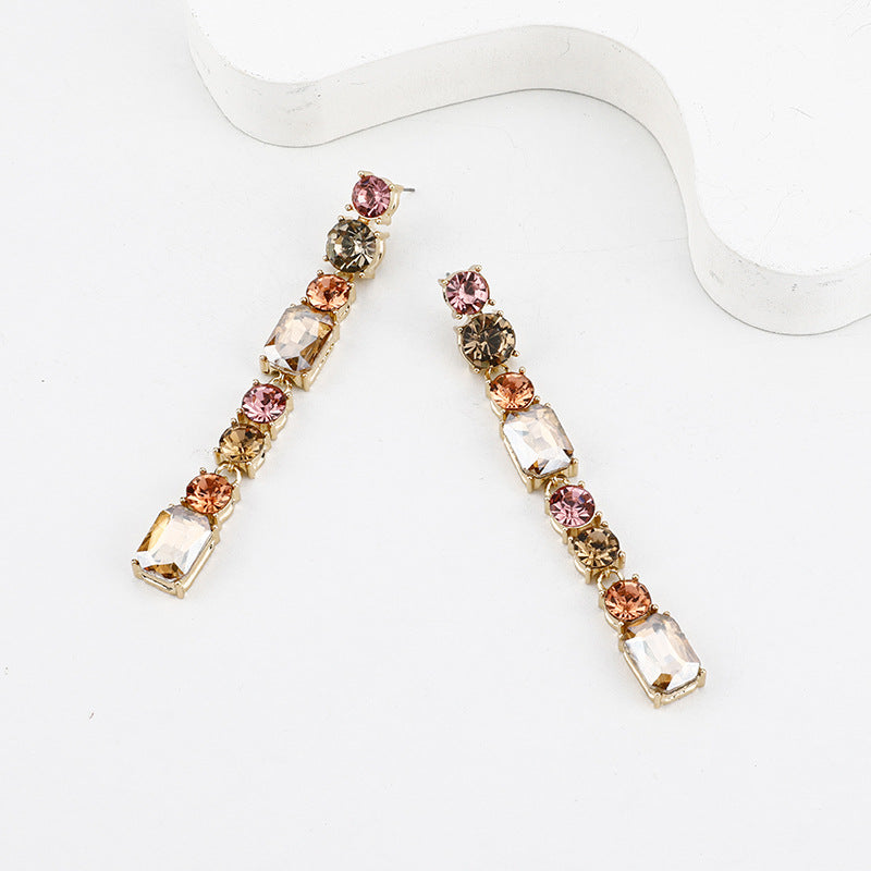 Long Fringe Geometric Crystal Versatile Personality Fashion Earrings