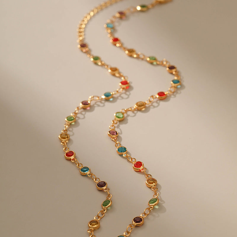 Copper Plated Real Gold Color Zircon Design Adjustable Length Ethnic Necklace