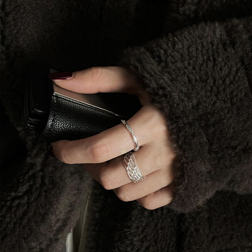 Women's Sterling Sier With Shiny Lines Cross Rings