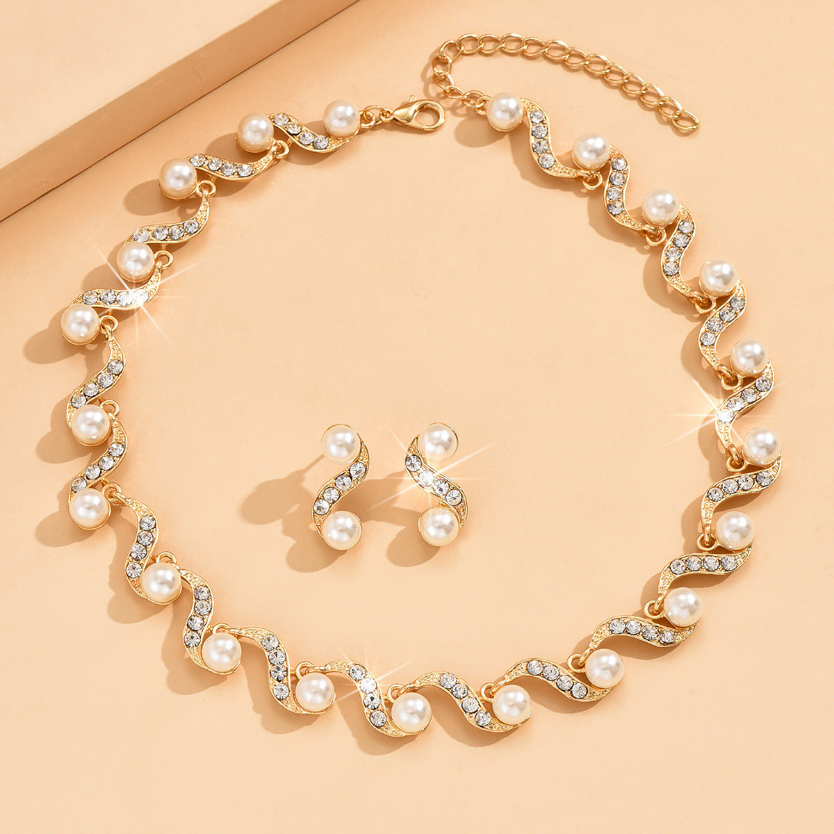 Women's Imitation Pearl S-shaped Bridal Wedding Jewelry Set