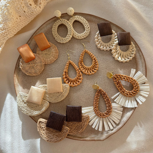Style Sier Needle Resin Rattan Beads Round Fashion Earrings