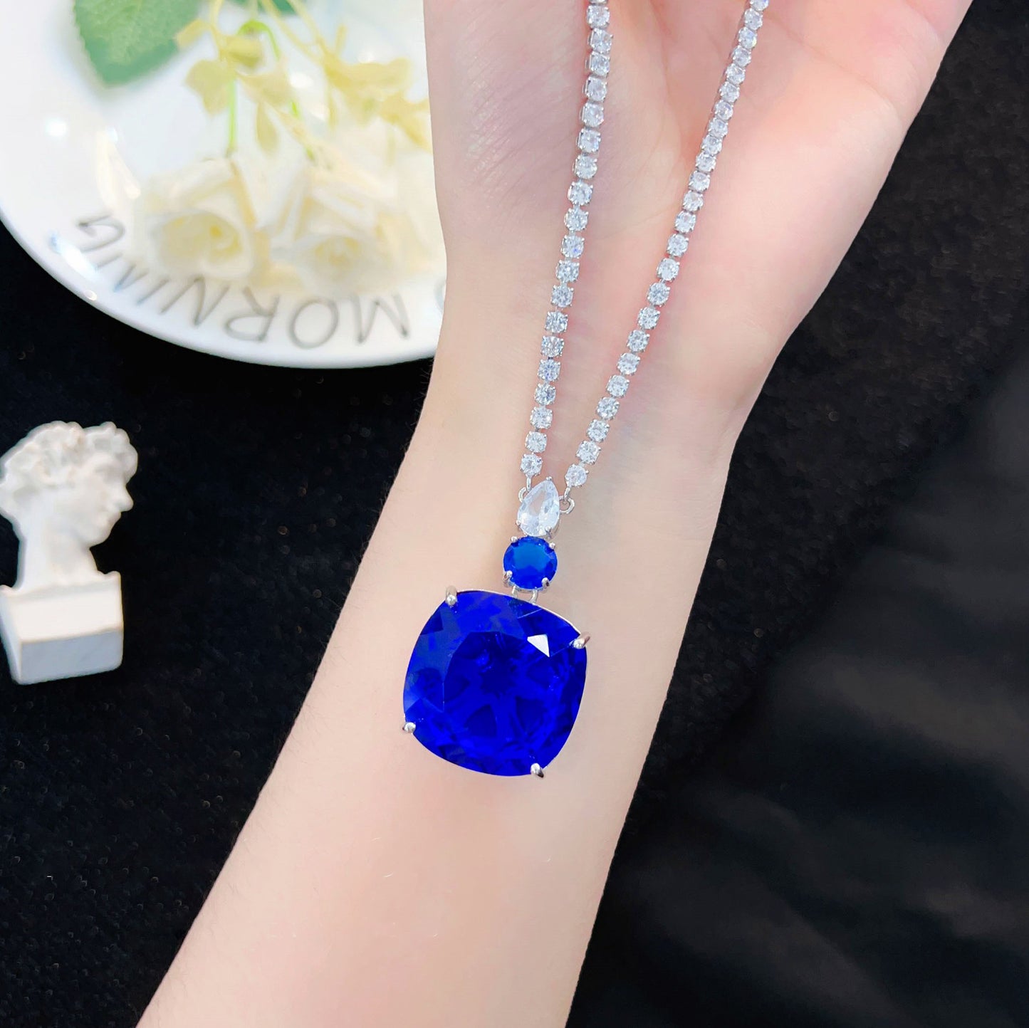 Women's Live Streaming Imitation Paraiba Luxury Full Diamond Redstone Jewelry Set