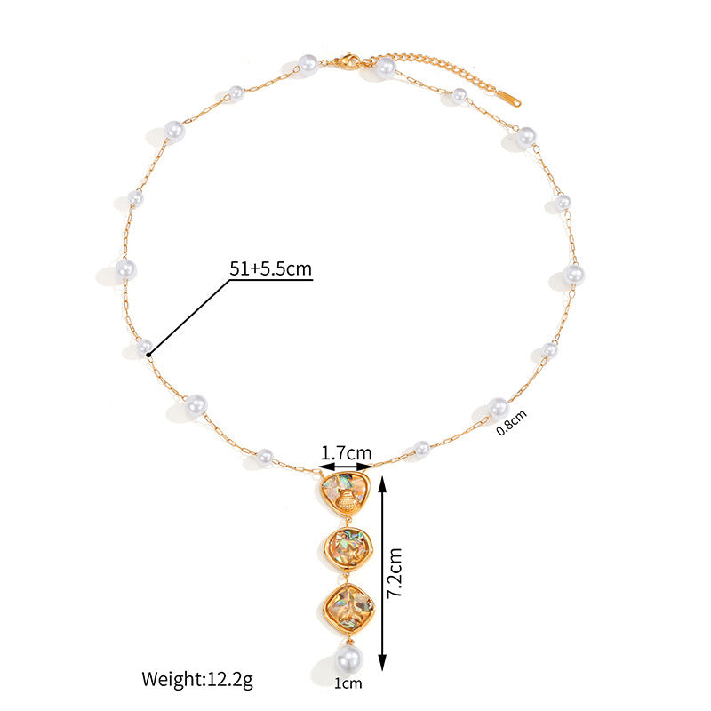 Women's Abalone Shell Tassel Gold Titanium Steel High-grade Jewelry Set