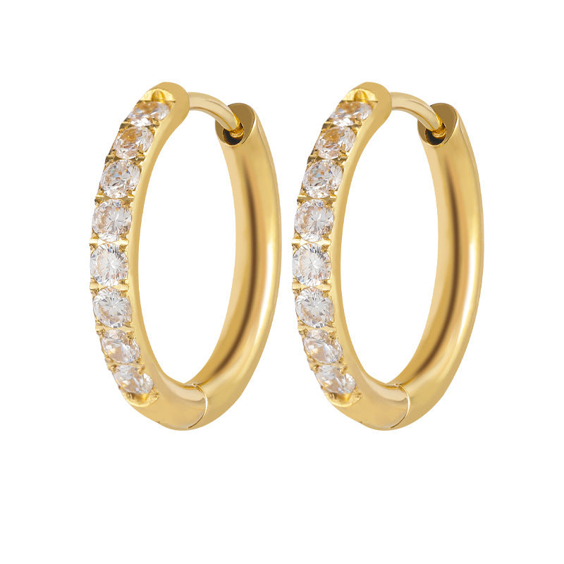 High Quality Carved Stainless Steel Studded With Zircon Titanium Earrings