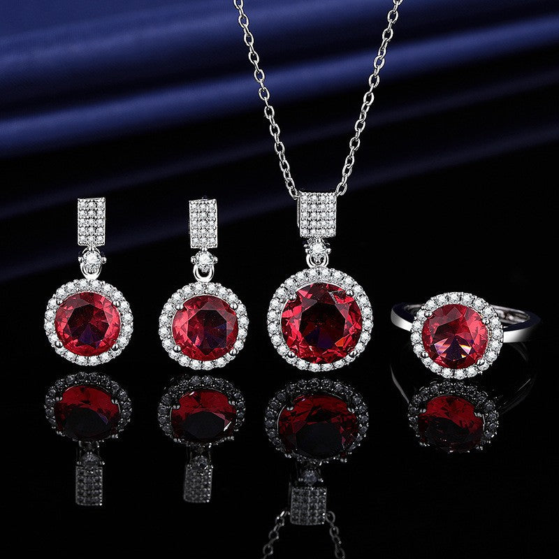 Women's Blue Red Yellow Green Purple White Gemstone Zircon Princess Jewelry Set