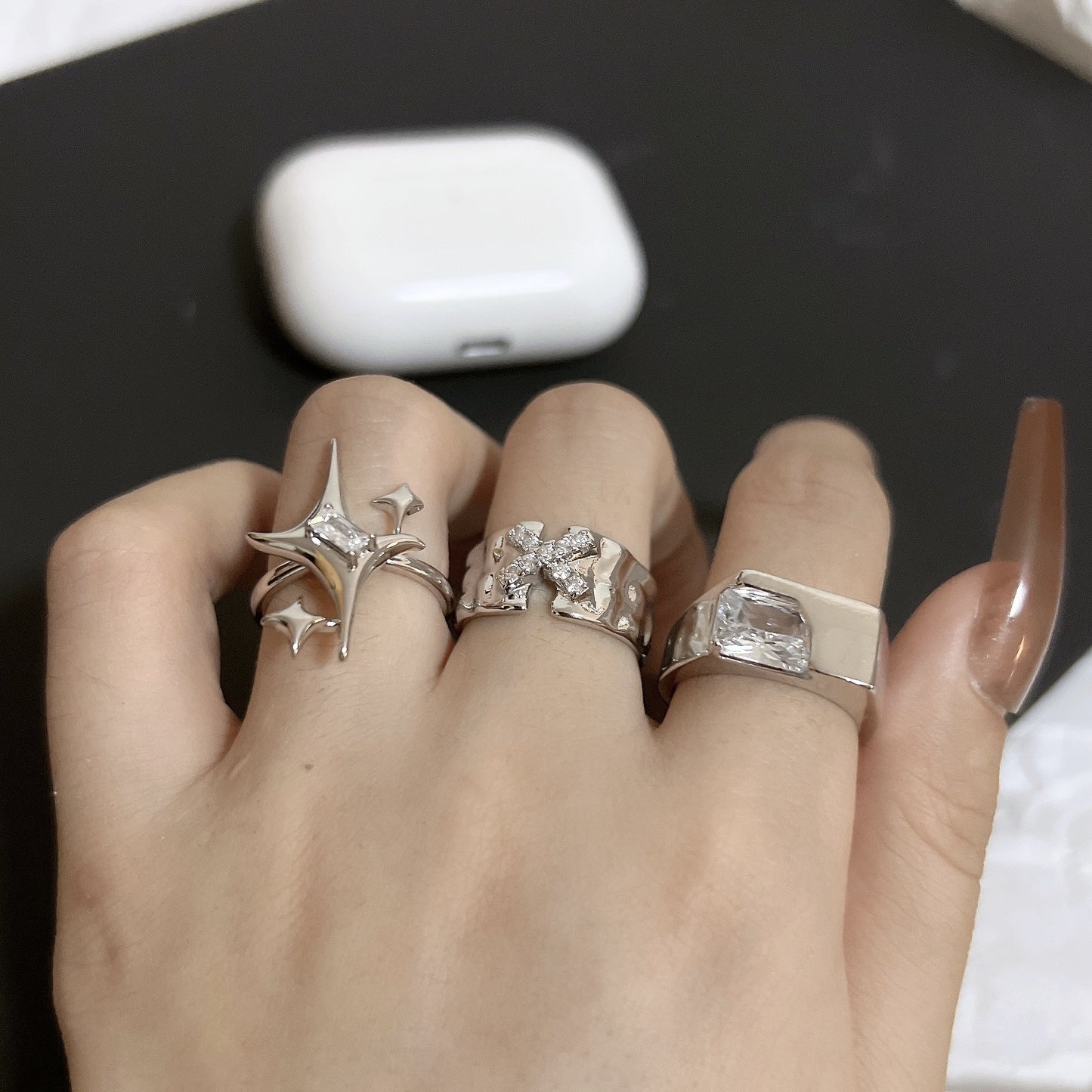 Sense Exquisite Female Geometric Quadrangle Gem Design Ring