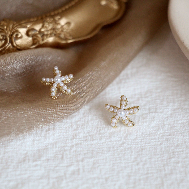 Women's Clip Simple Starfish French Vintage Small Pearl Silicone Without Stud Earrings