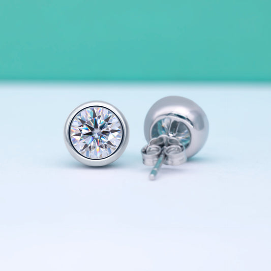 Women's Sier Moissanite Diamond Round Simple Elegant Earrings