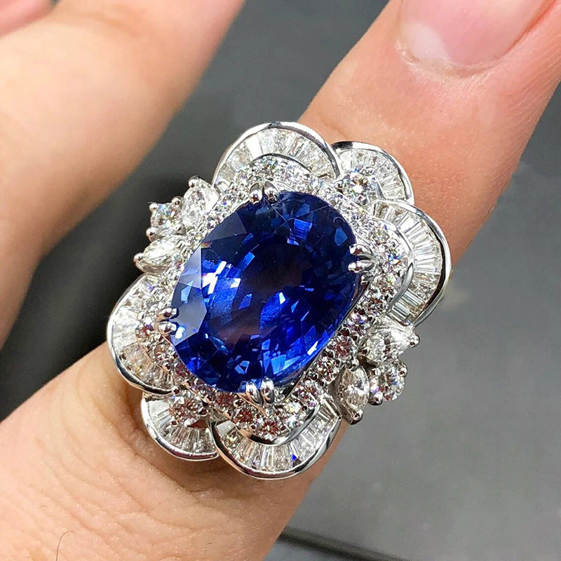 Style Dignified Flowers Rose Female Imitation Sapphire Oval Rings