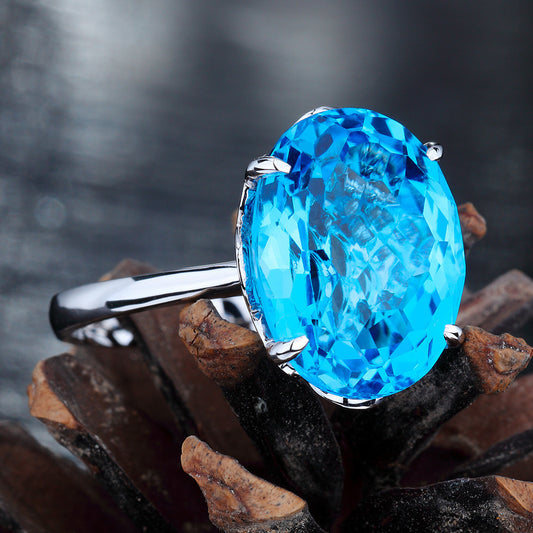 Atmospheric Big Diamond Turtle Surface Blue Crystal Rings