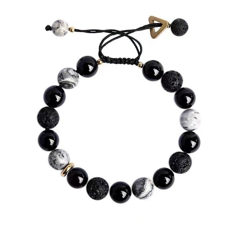 Retro Volcanic Rock High-grade Personality Trendy Design Obsidian Bracelets