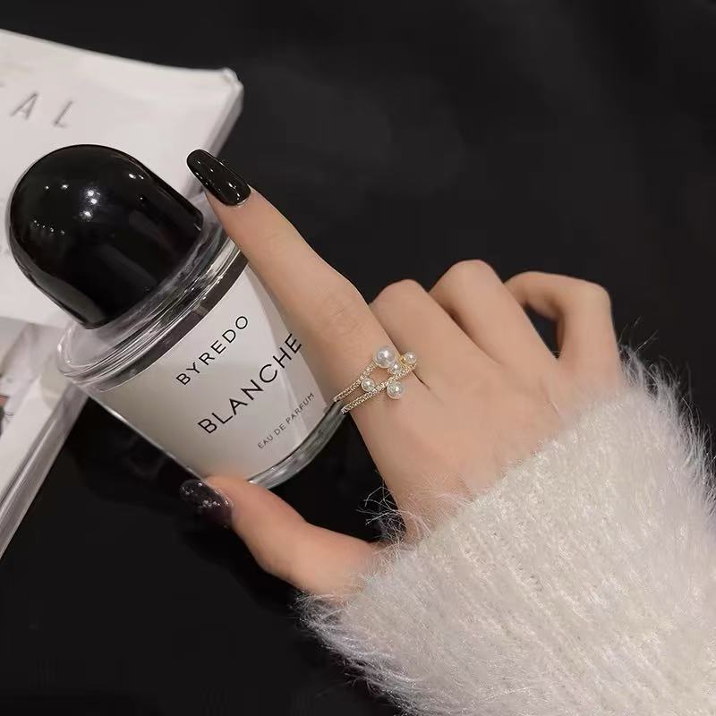Women's Korean Simple Irregular Diamond Open-end Pearl Rings