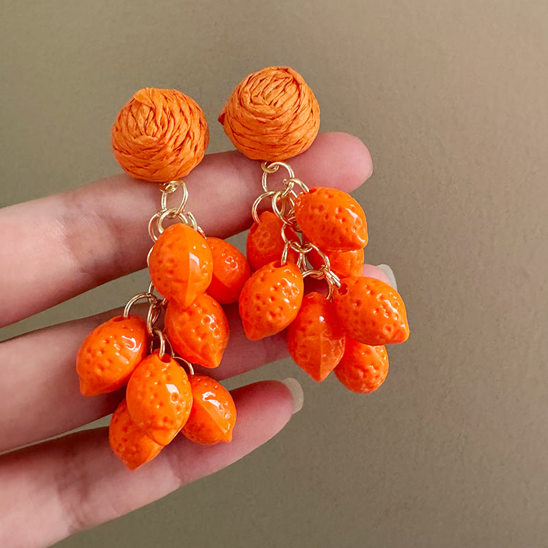 Exaggerated Western Style Orange Lemon Tassel Earrings